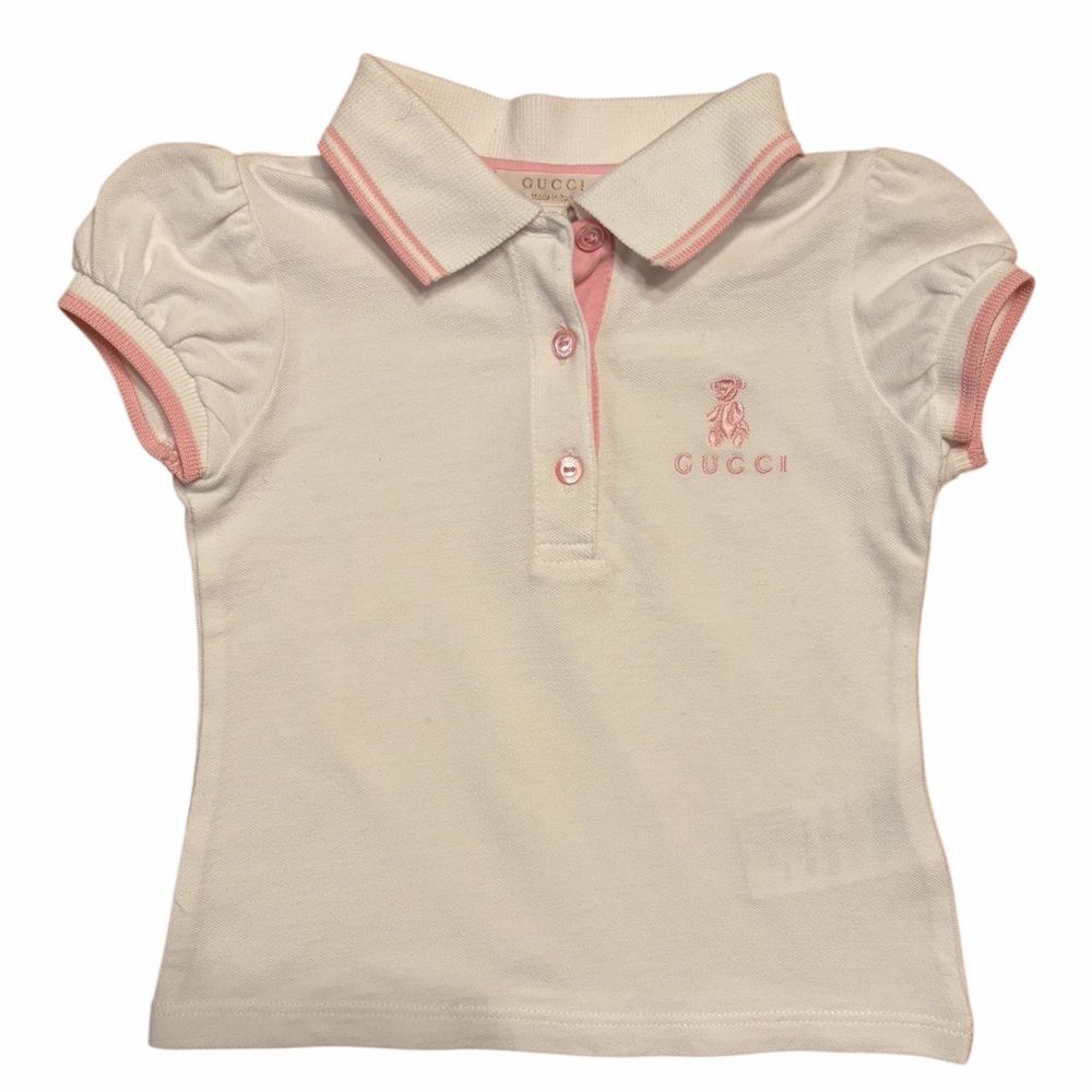 Gucci Kids Polo in White with Pink Trim